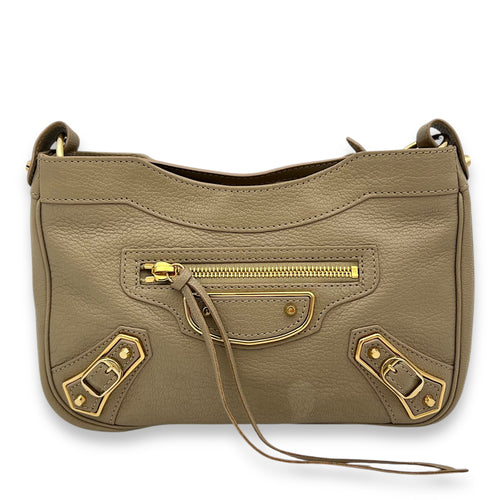 Metallic Edge Classic  Crossbody Bag Beige in Calfskin, Gold hardware