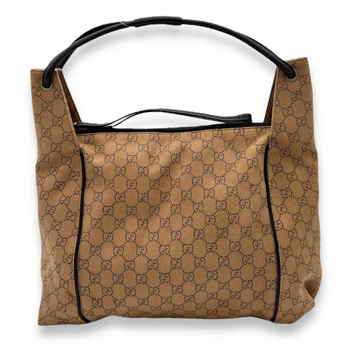 GG Shoulder Bag Brown in Canvas, Silver hardware