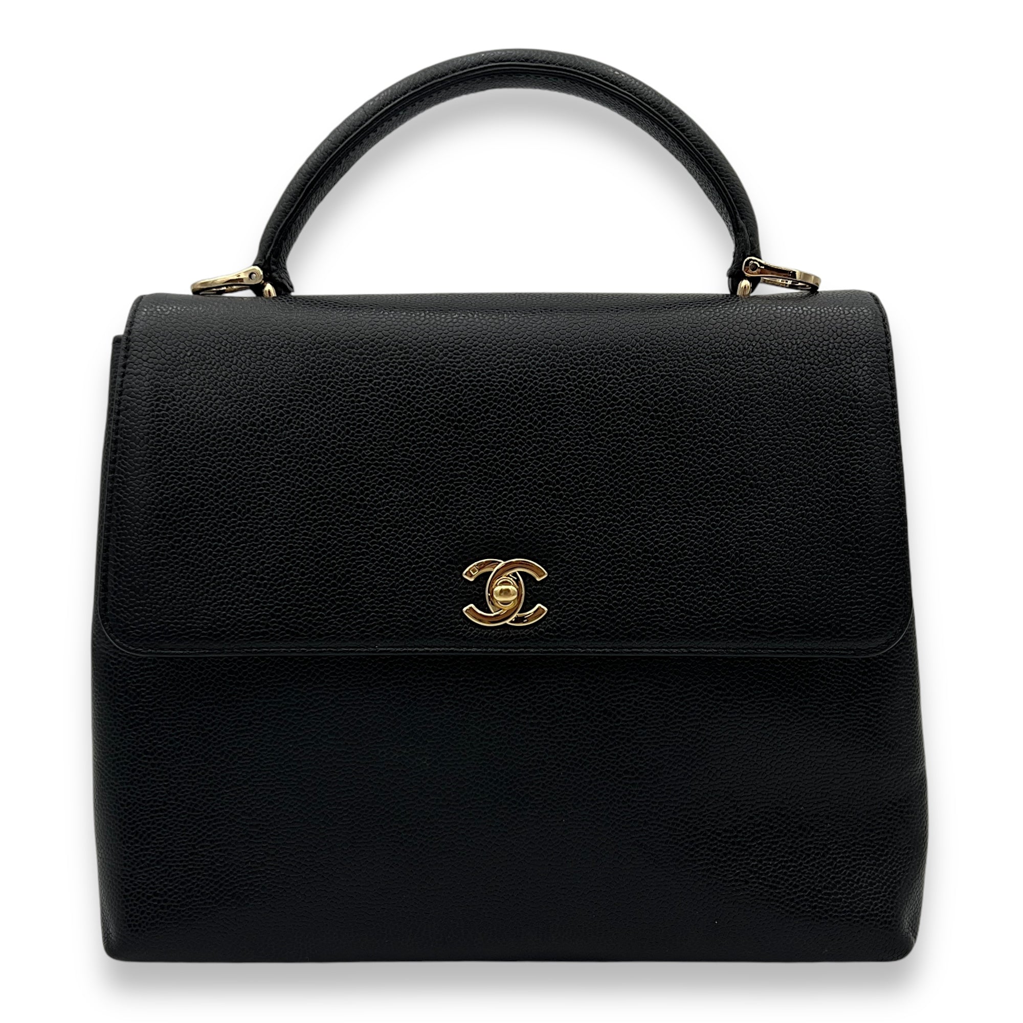 Vintage Kelly Black Top Handle Bag in Caviar Leather, Gold hardware