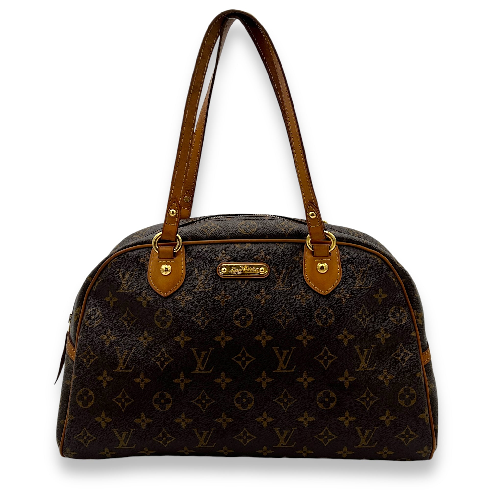 Montorgueil Top Handle Bag GM Brown in Monogram Coated Canvas, Gold hardware