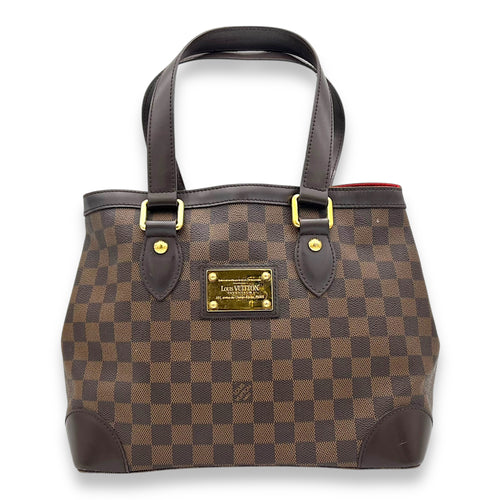 Hampstead PM Damier Ebene Top Handle Bag in Coated Canvas, Gold hardware