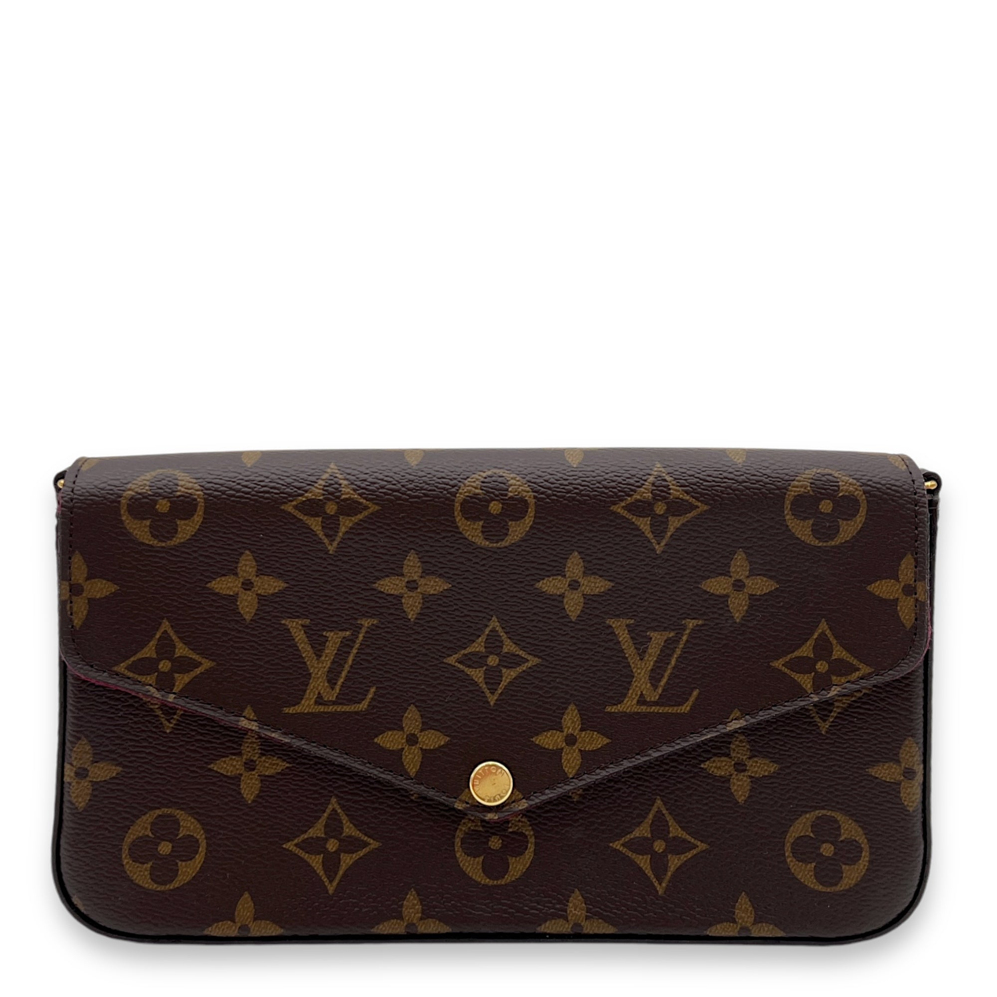 Felicie Wallet On Chain Brown in Monogram Coated Canvas, Gold hardware