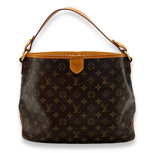 Delightful PM Brown Shoulder Bag in Monogram Coated Canvas, Gold hardware