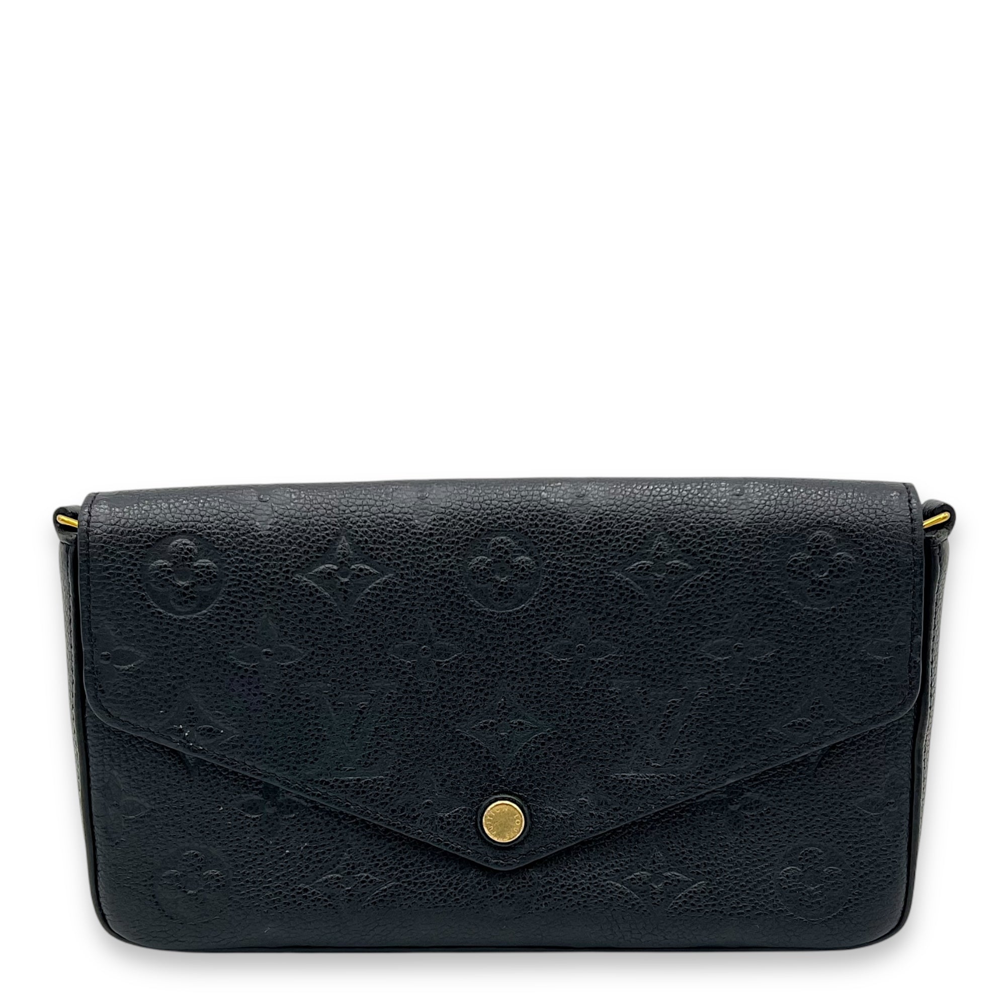 Felicie Wallet On Chain Black in Empreinte Leather, Gold hardware