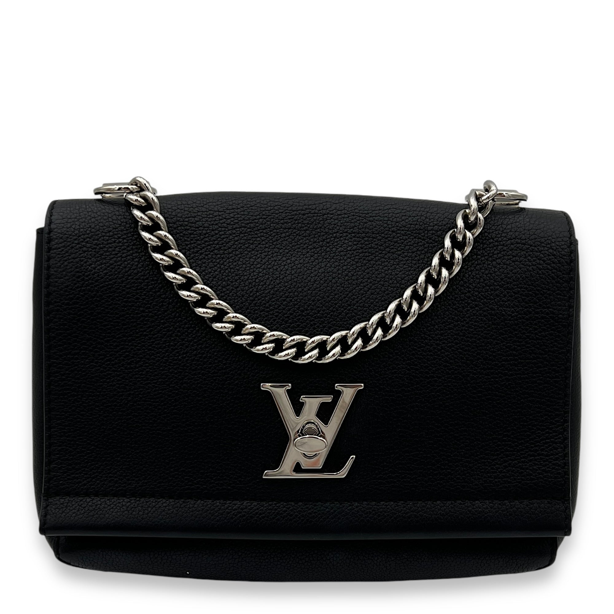 Lockme II BB Black Crossbody Bag in Calfskin, Silver hardware