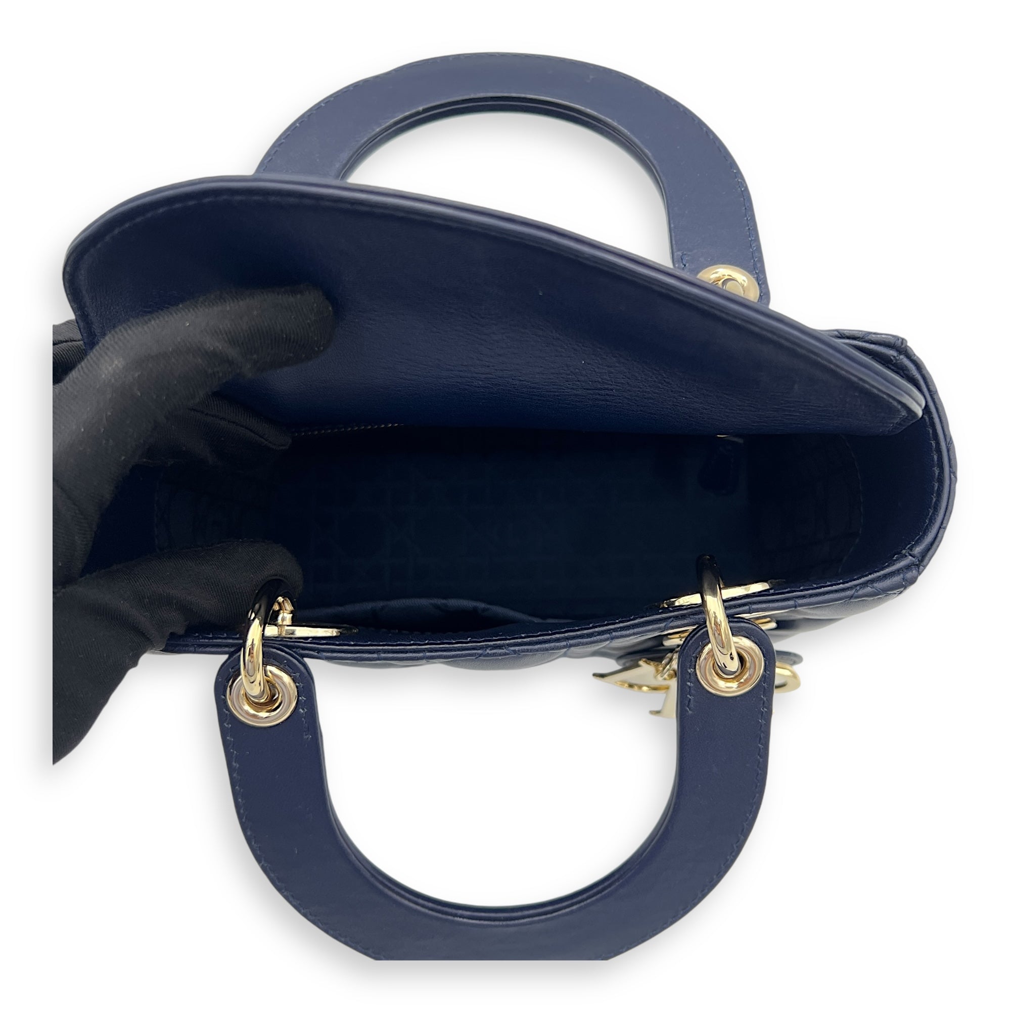 Lady Dior Small Blue Top Handle Bag in Lambskin, Gold hardware