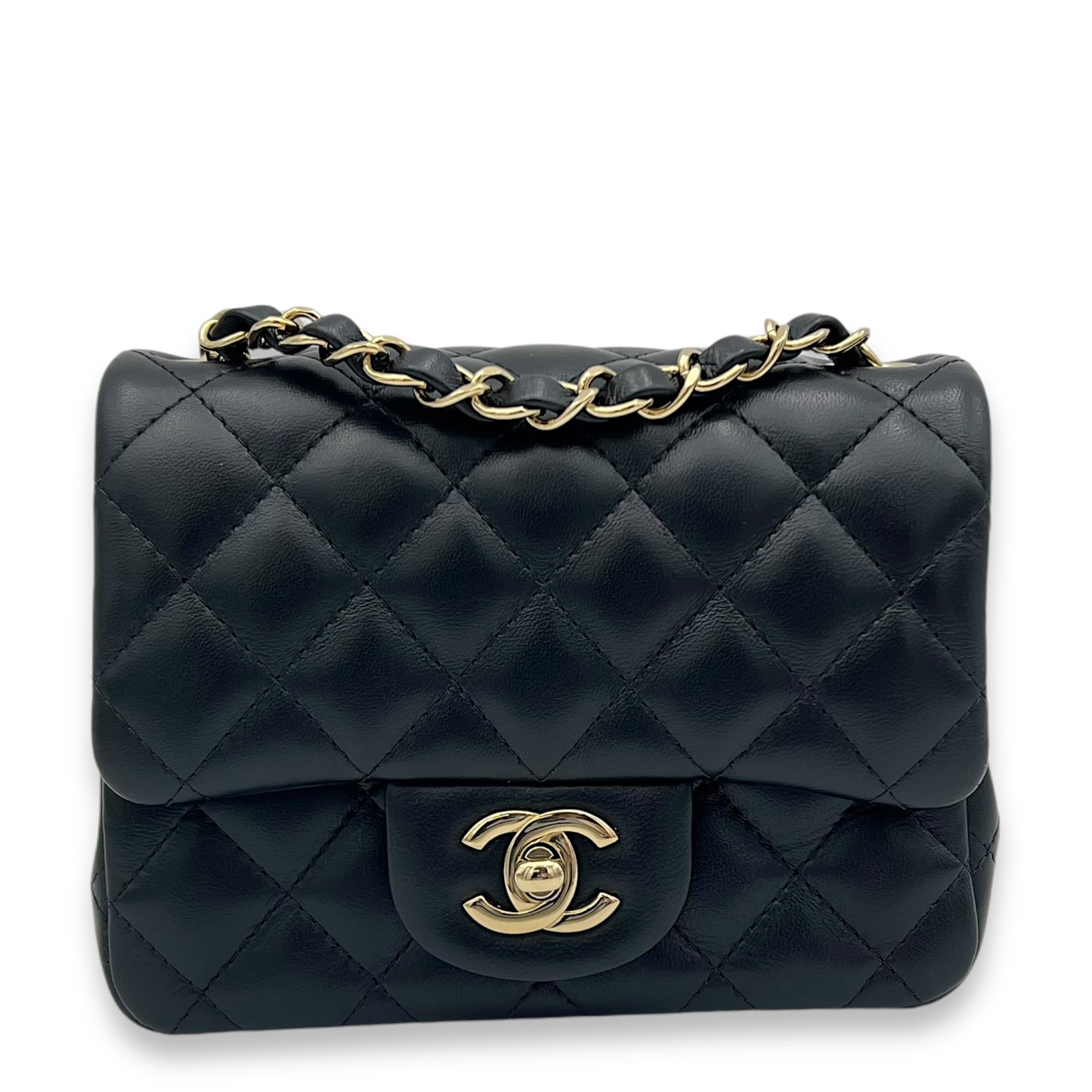 Square Bag Shoulder Bag Black in Lambskin, Gold hardware