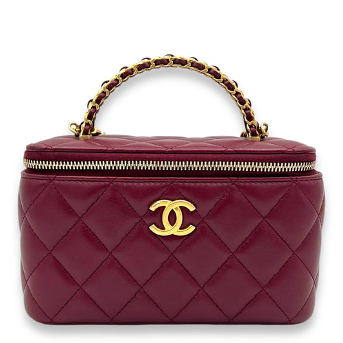 Quilted Vanity Bag Red in Lambskin, Gold hardware