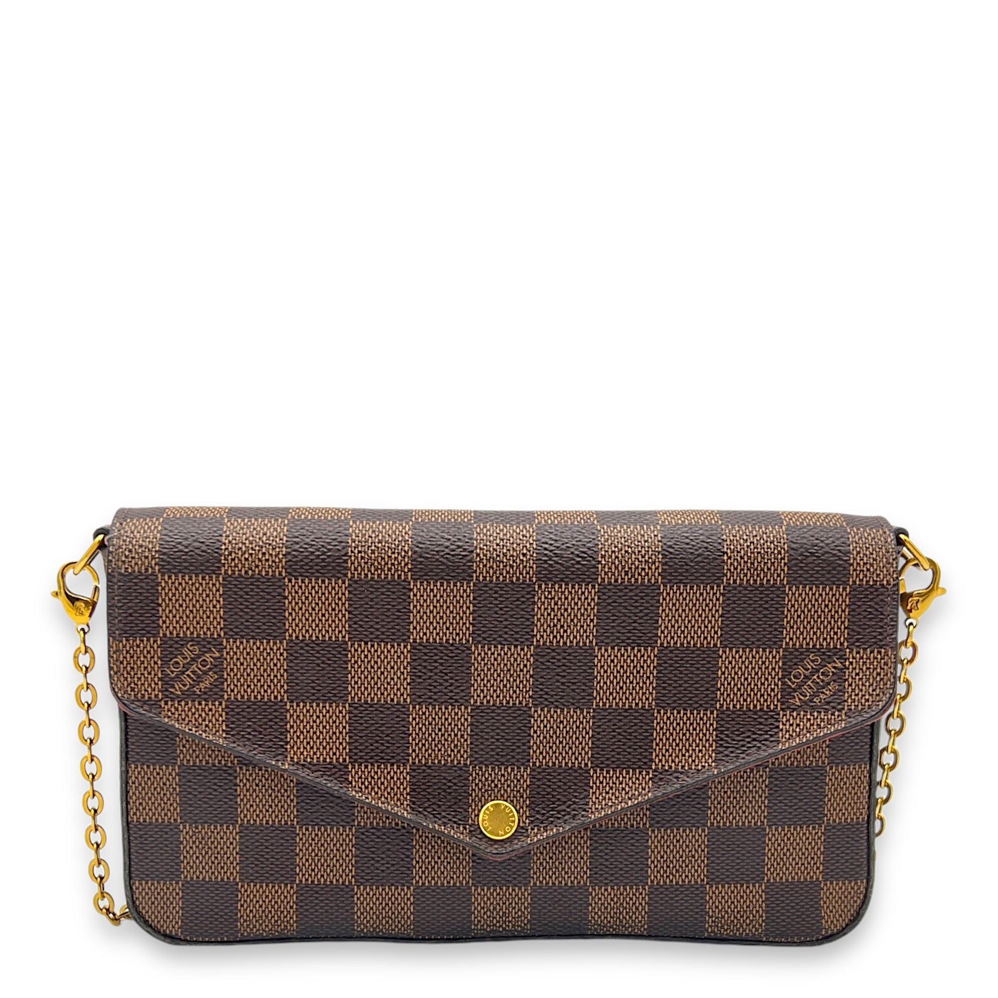 Felicie Damier Ebene Wallet On Chain in Coated Canvas, Gold hardware