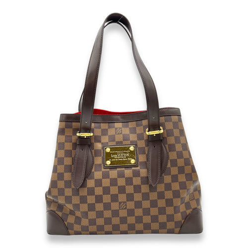 Hampstead MM Damier Ebene Top Handle Bag in Coated Canvas, Gold hardware