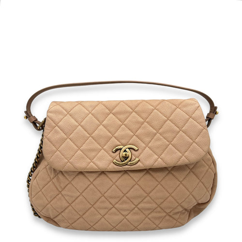 Flap Bag Beige Shoulder Bag in Lambskin, Gold hardware