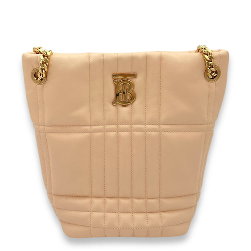 Lola Beige Bucket Bag in Lambskin, Gold hardware