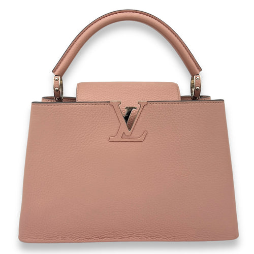 Capucines PM Pink Top Handle Bag in Taurillon Leather, Silver hardware