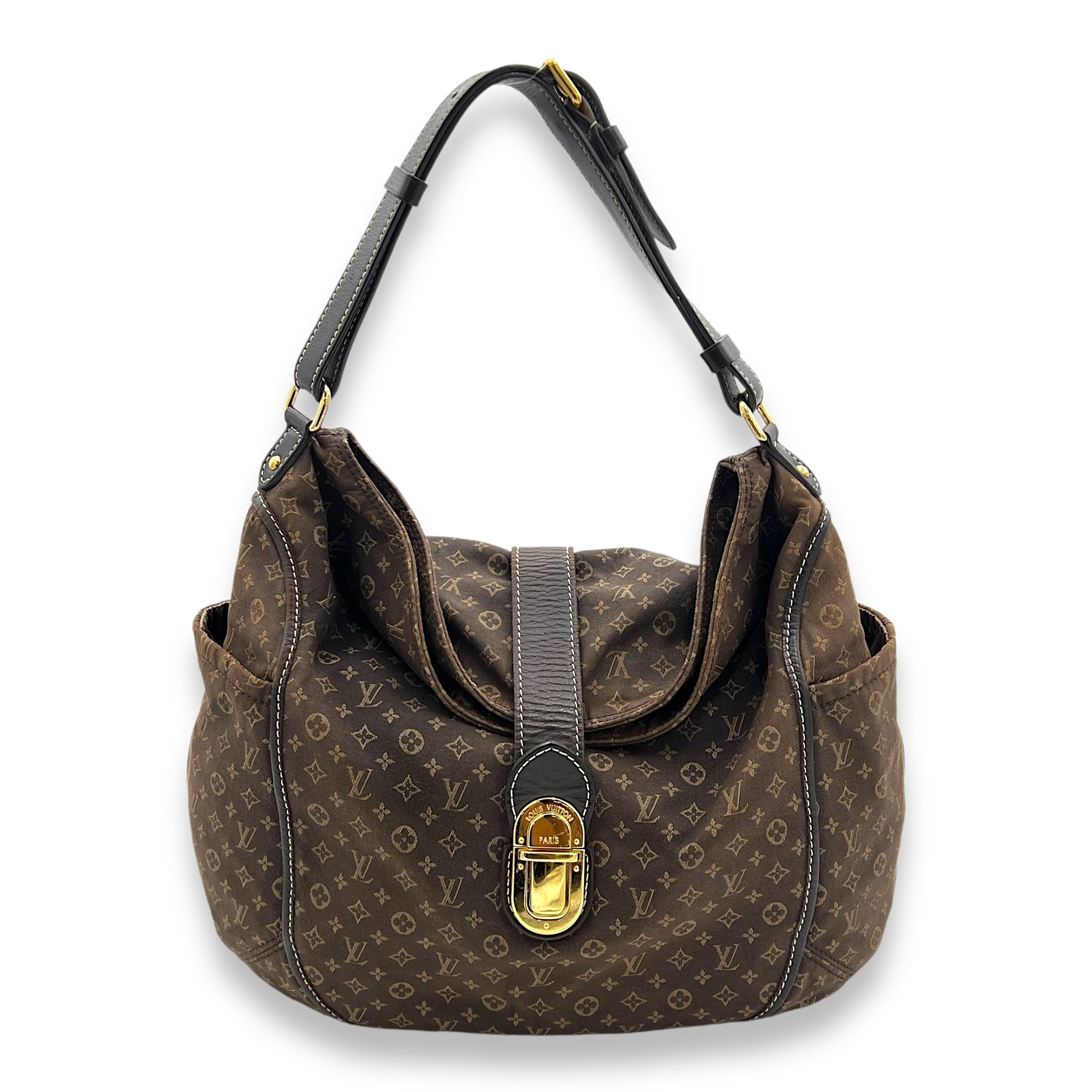 Fusain Idylle Romance Brown Shoulder Bag in Canvas, Gold hardware