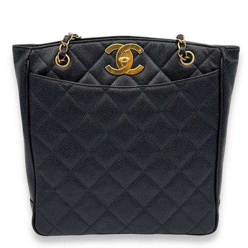 CC Black Tote Bag in Caviar Leather, Gold hardware