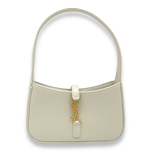 Le 5 A 7 Mini White Shoulder Bag in Calfskin, Gold hardware