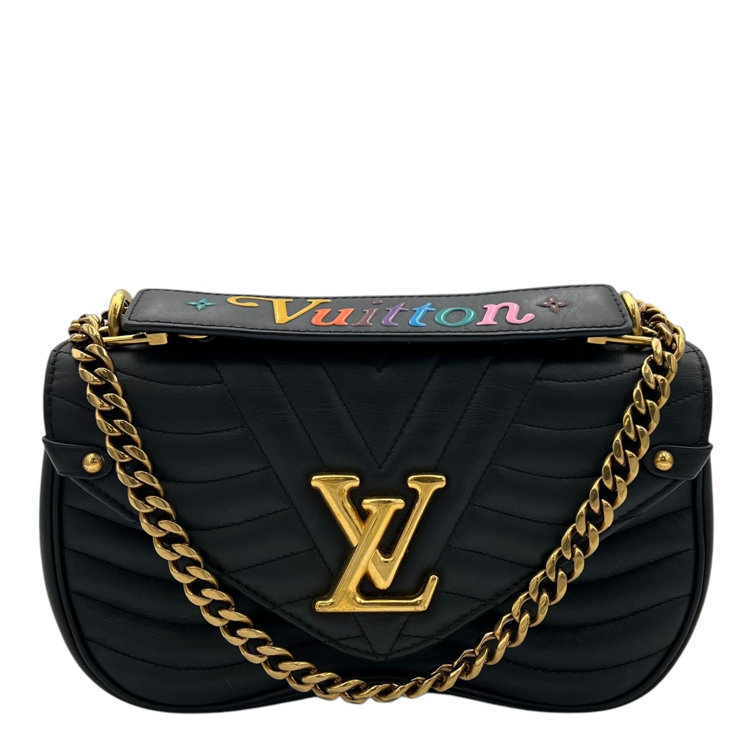 New Wave Shoulder Bag Black in Calfskin, Gold hardware