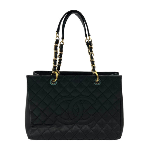 GST Tote Bag Black in Caviar Leather, Gold hardware