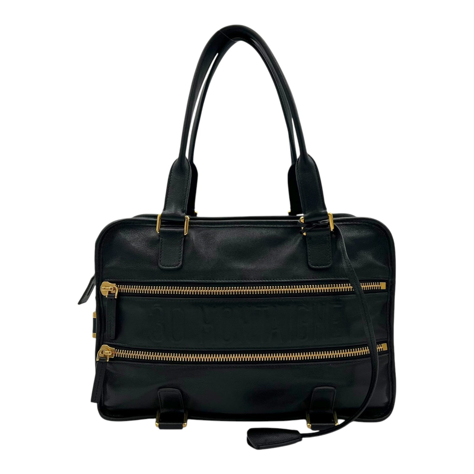 30 Montaigne Top Handle Bag Black in Calfskin, Gold hardware