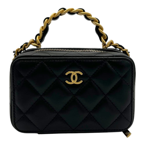 Vanity Top Handle Bag Black in Lambskin, Gold hardware