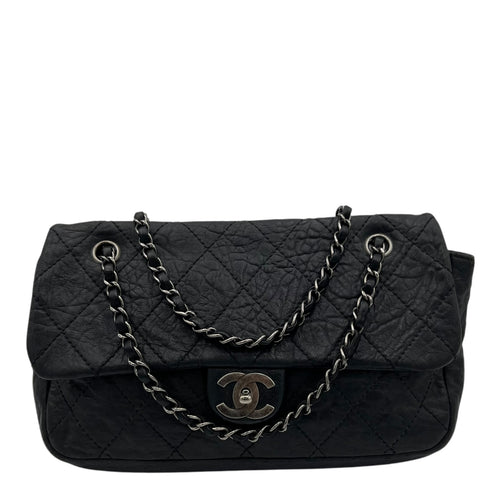 Le Marais Classic Flap Black Shoulder Bag in Calfskin, Ruthenium hardware