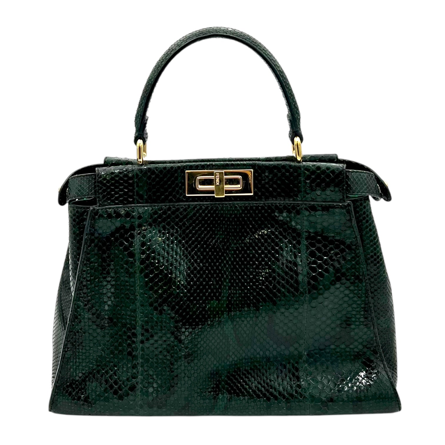 Peekaboo Top Handle Bag Green in Python Embossed Calfskin, Gold hardware