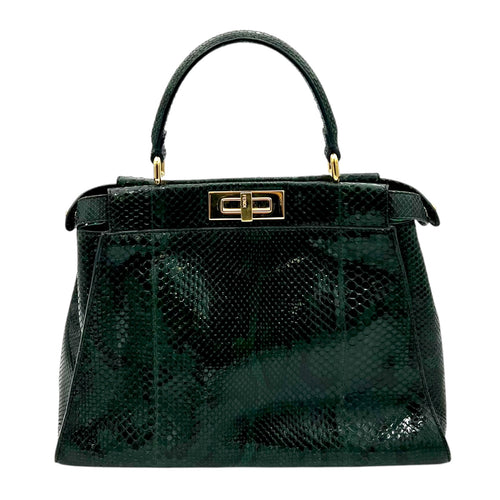 Peekaboo Top Handle Bag Green in Python Embossed Calfskin, Gold hardware