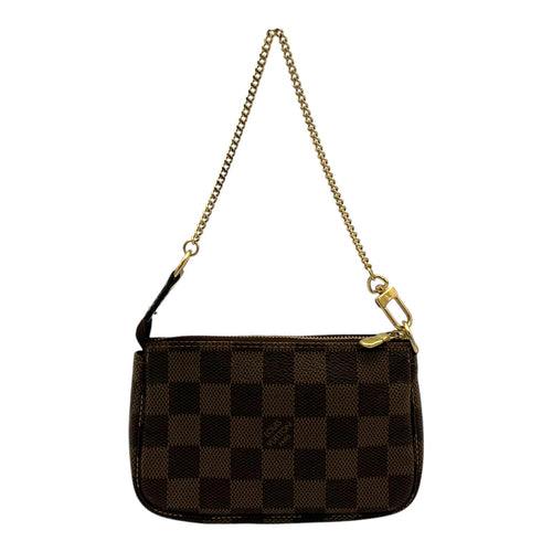 Pochette Clutch Mini Brown in Monogram Coated Canvas, Gold hardware