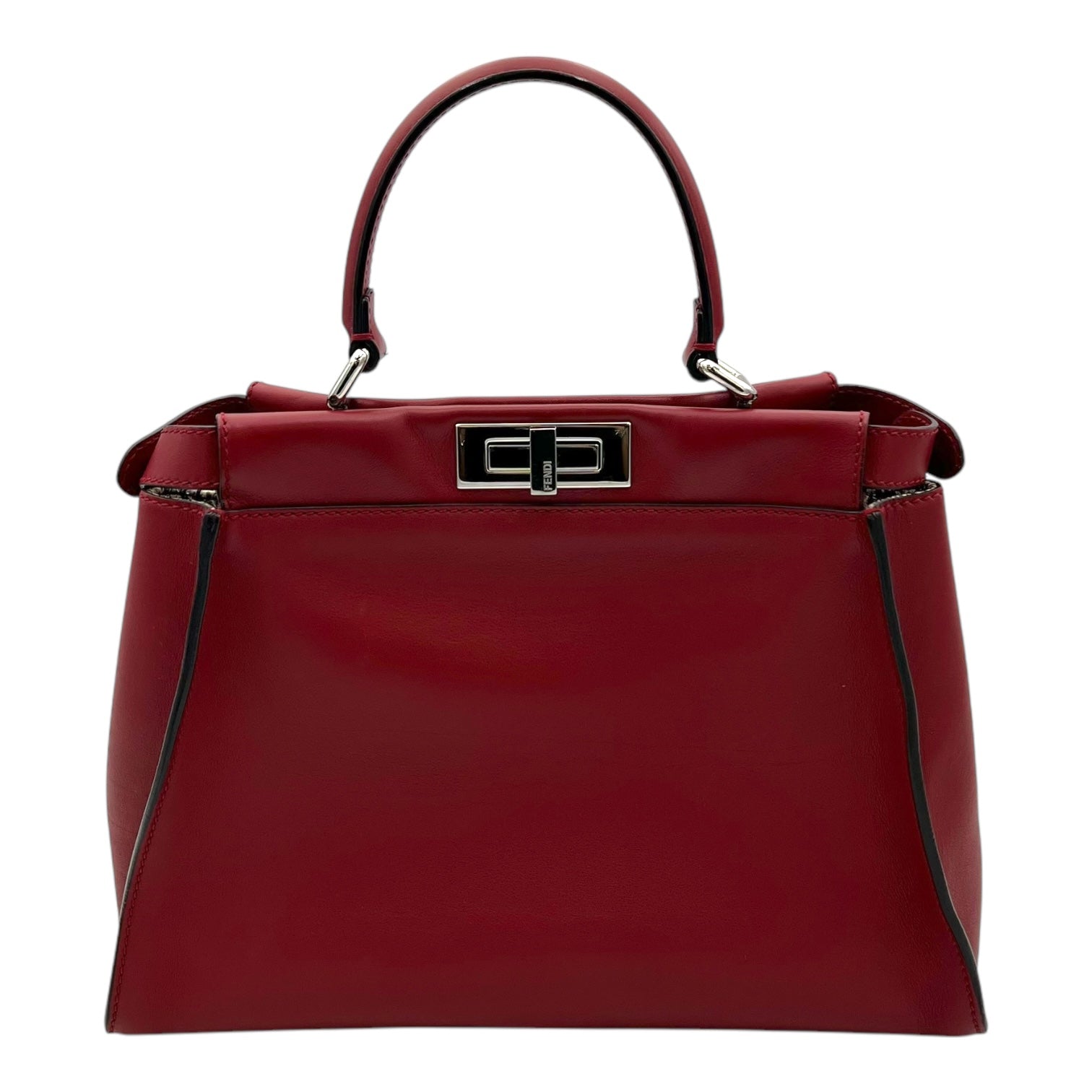 Peekaboo Medium Red Top Handle Bag in Calfskin, Silver hardware