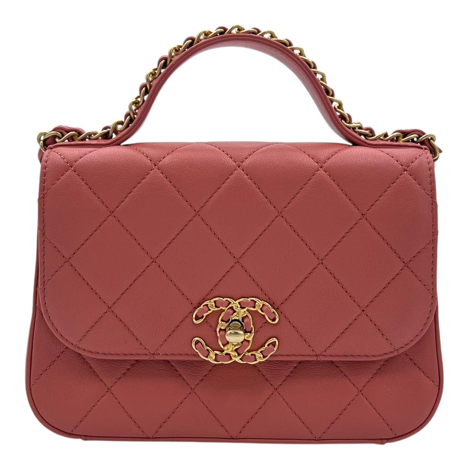 Infinity Pink Top Handle Bag in Goat Leather, Gold hardware