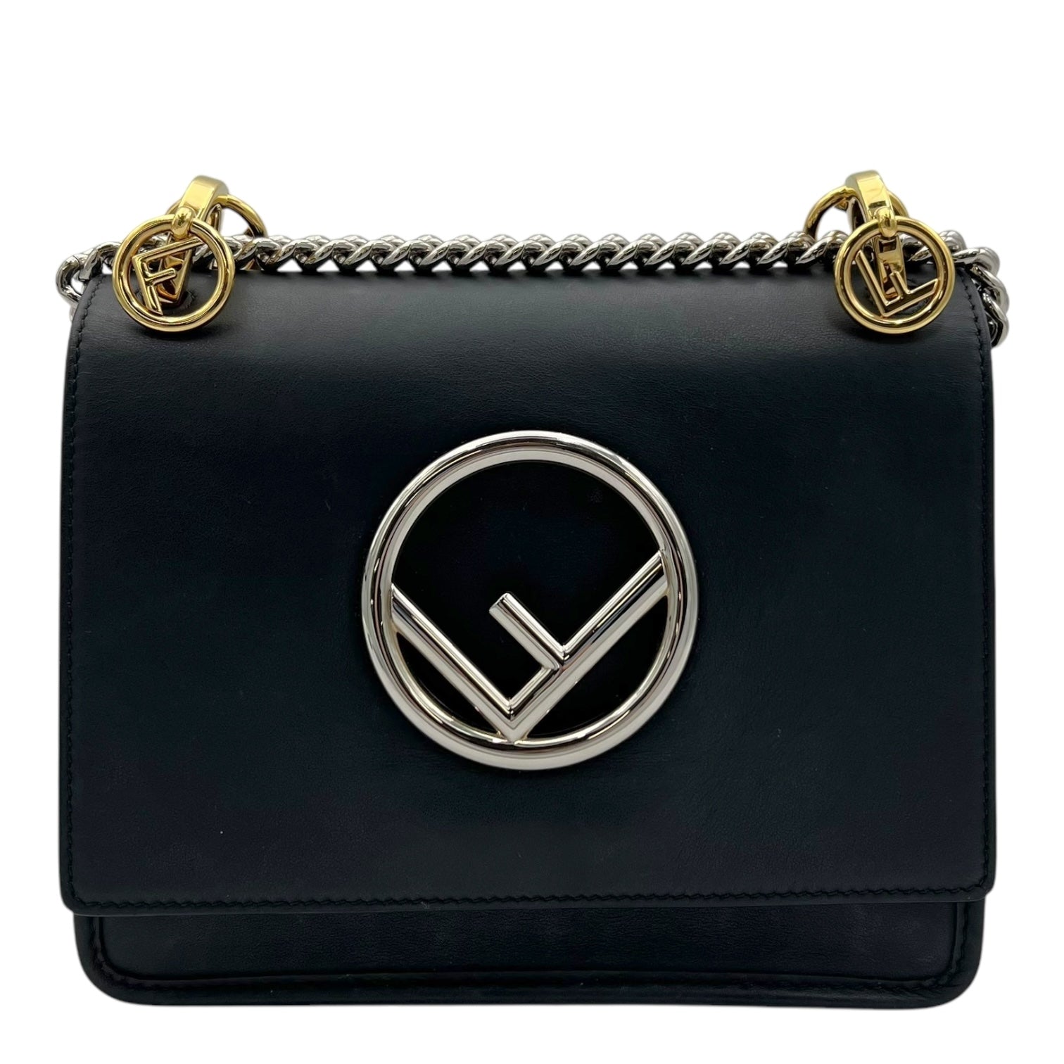 Kan I Black Shoulder Bag in Calfskin, Gold hardware