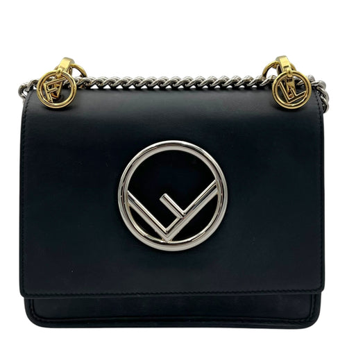 Kan I Black Shoulder Bag in Calfskin, Gold hardware