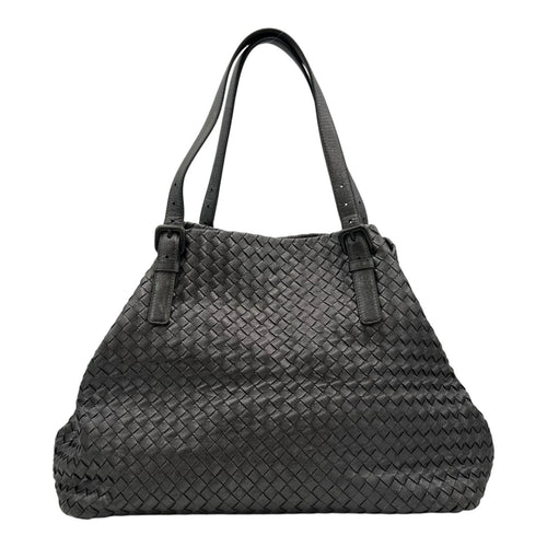 Intrecciato Shoulder Bag Metallic Grey in Calfskin, Gunmetal hardware