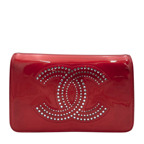 CC Wallet On Chain Red in Patent Leather, Silver hardware