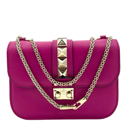 Glam Lock Small Pink Crossbody Bag in Lambskin, Gold hardware