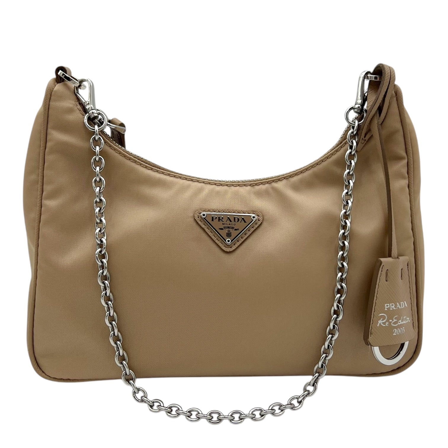 Re-Edition 2005 Beige Crossbody Bag in Re-Nylon, Silver hardware