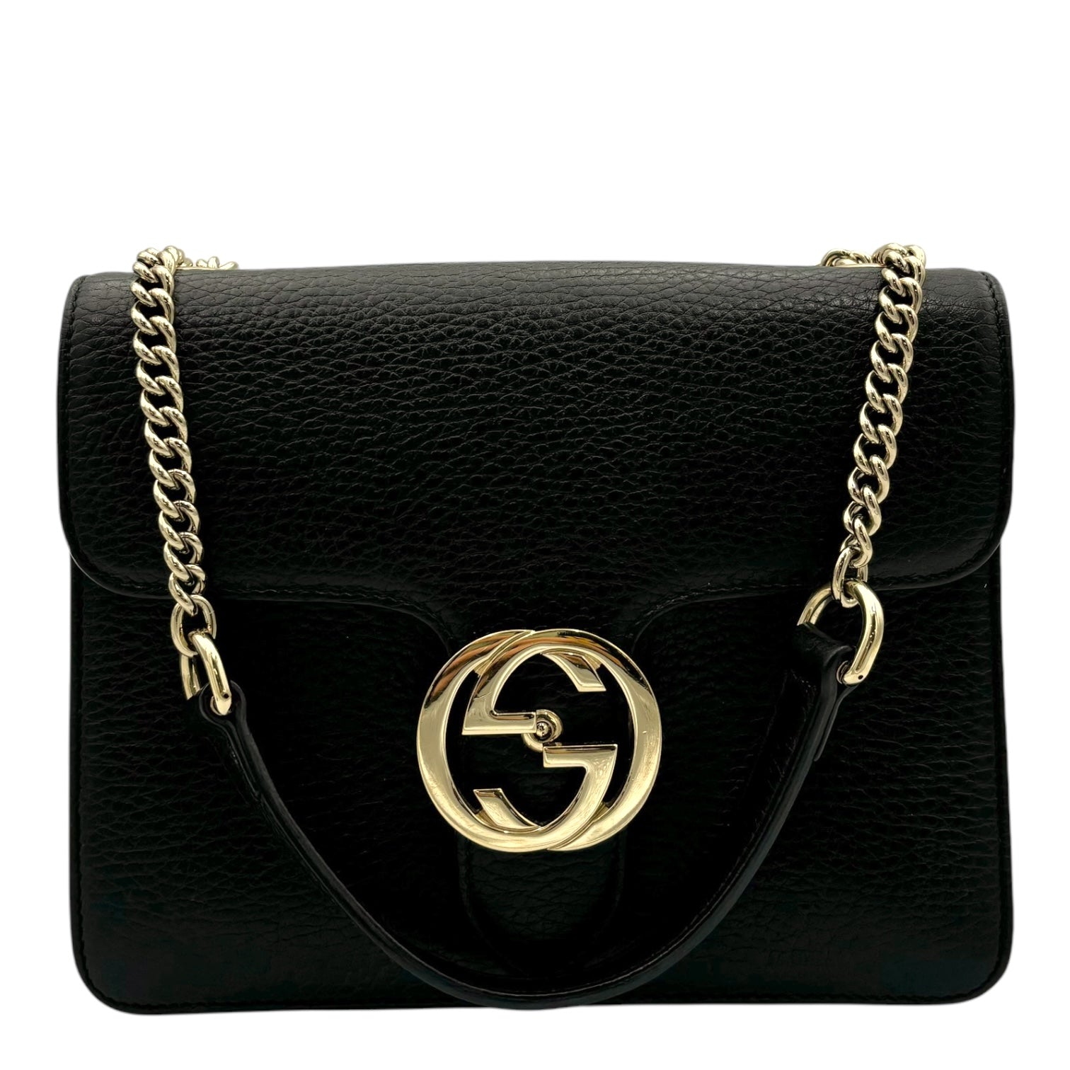 Interlocking G Shoulder Bag Black in Calfskin, Gold hardware