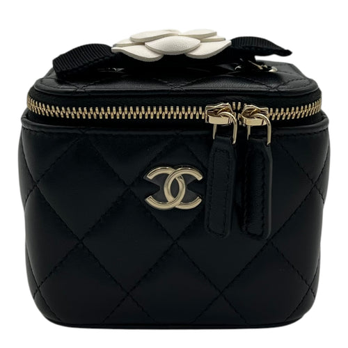 Camellia Vanity Mini Black Crossbody Bag in Lambskin, Gold hardware