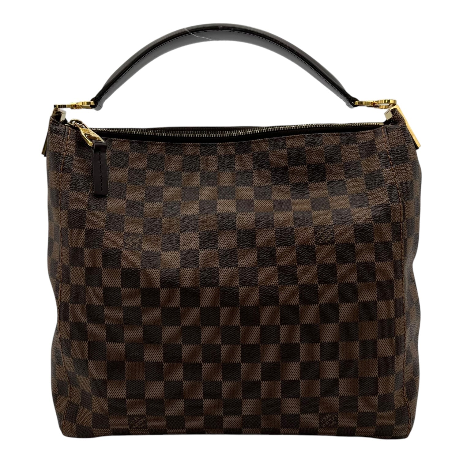 Portobello PM Damier Ebene Shoulder Bag in Coated Canvas, Gold hardware