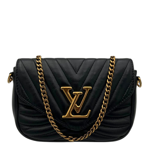 New Wave Shoulder Bag Black in Calfskin, Gold hardware