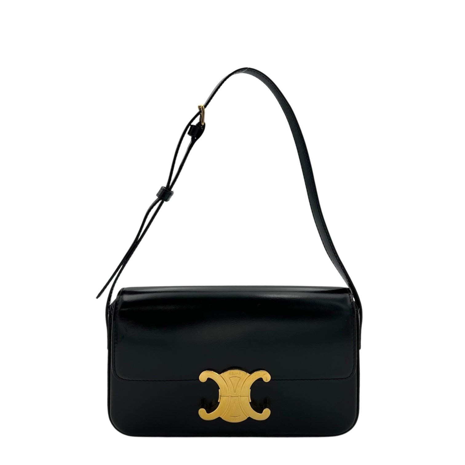 Triomphe Claude Shoulder Bag Black in Calfskin, Gold hardware