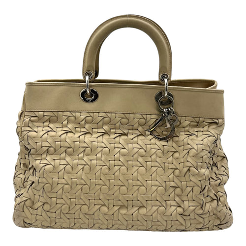 Avenue Cannage Weave Beige Top Handle Bag in Lambskin, Silver hardware