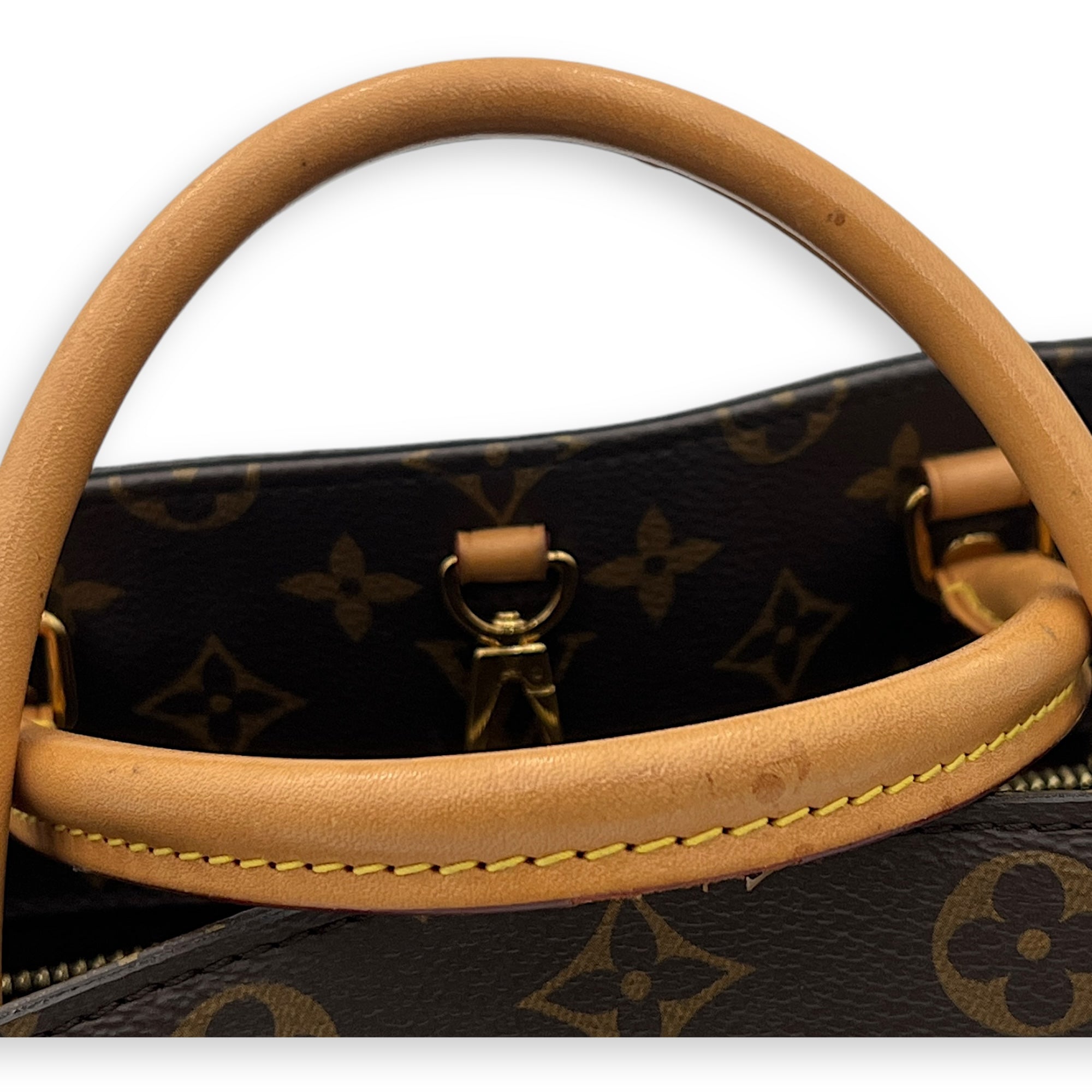 Montaigne Top Handle Bag Brown in Monogram Coated Canvas, Gold hardware