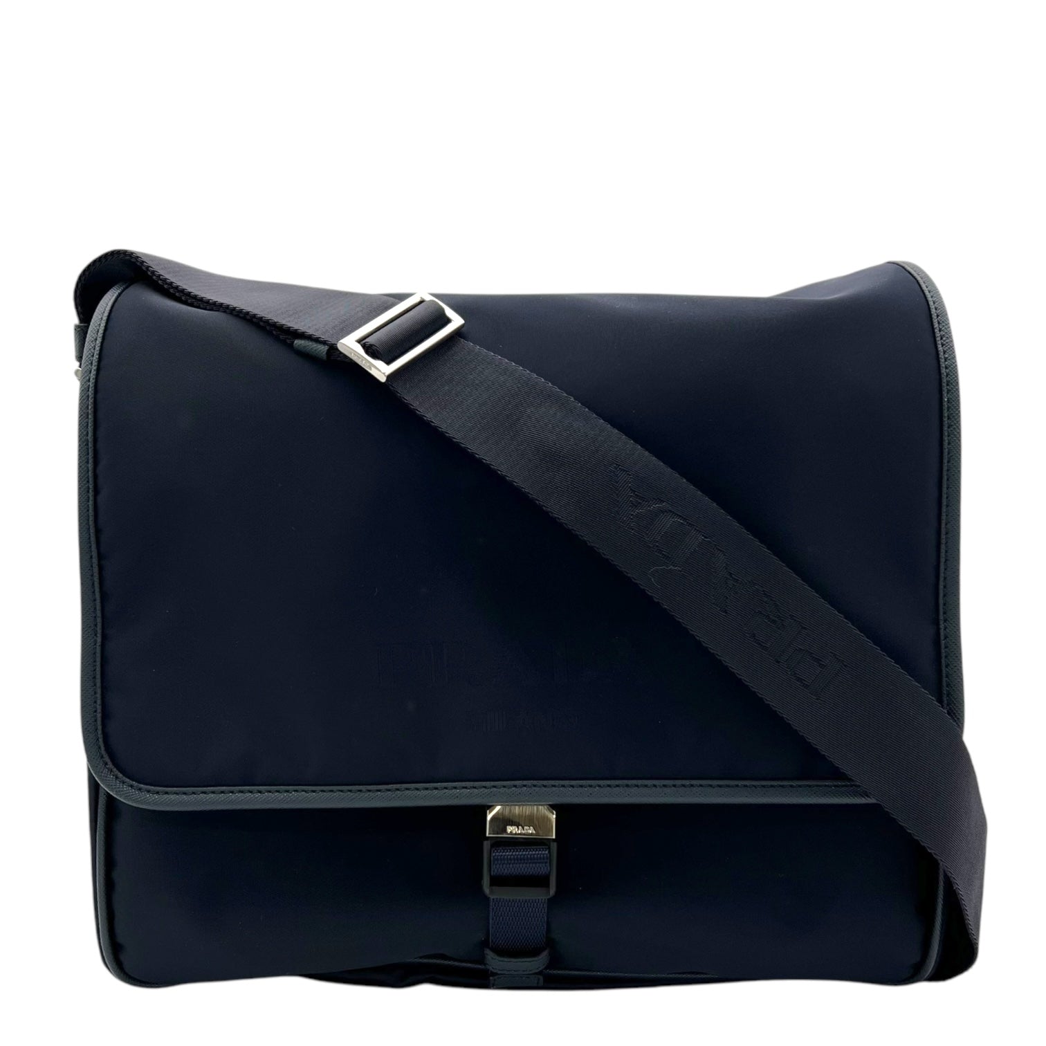 Logo Navy Messenger in Nylon, Silver hardware