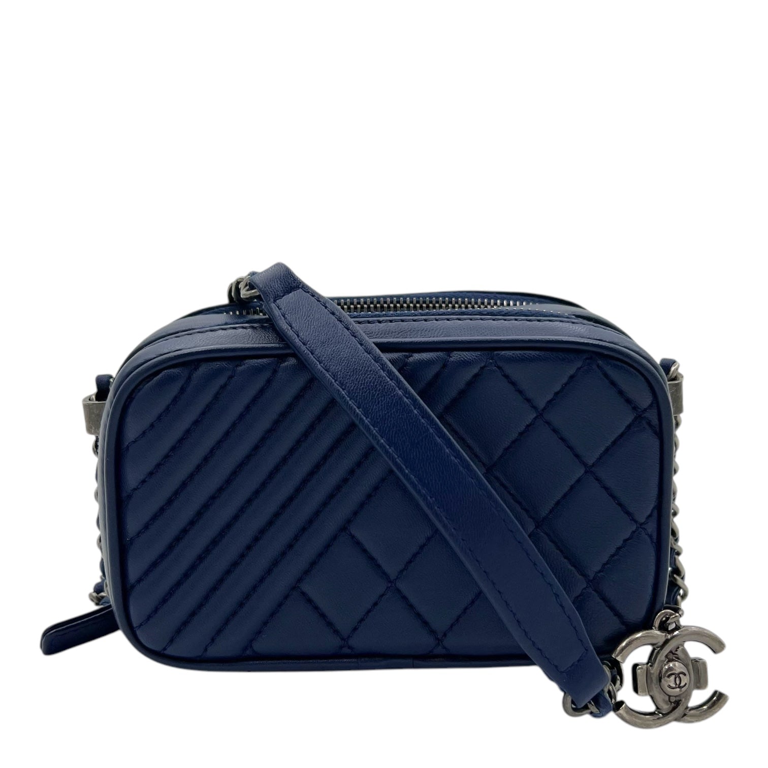 Coco Boy Camera Shoulder Bag Blue in Calfskin, Ruthenium hardware