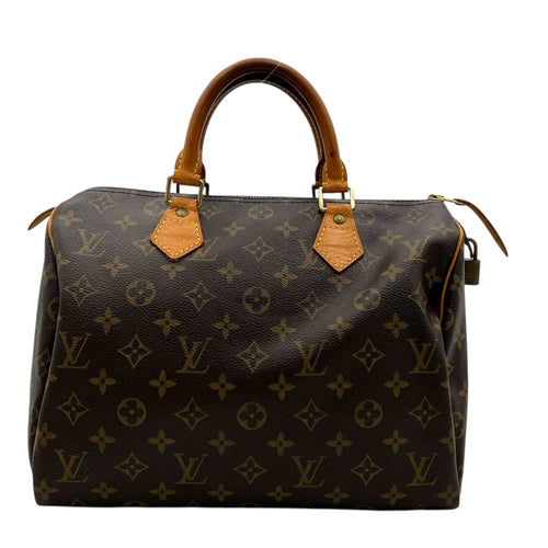 Speedy Top Handle Bag 30 Brown in Monogram Coated Canvas, Gold hardware