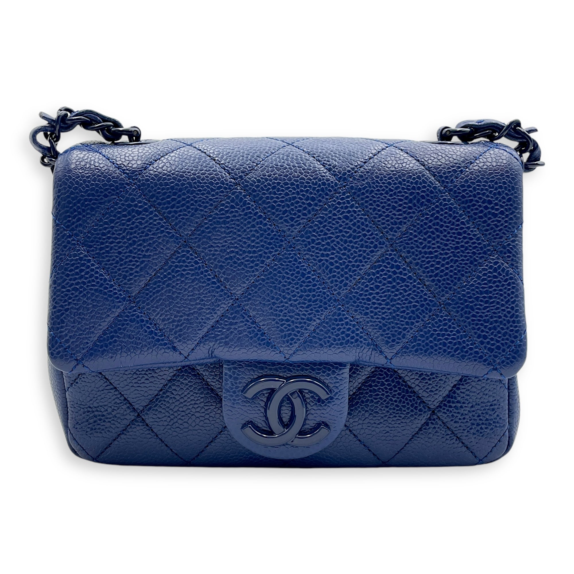 Incognito Flap Mini Blue Crossbody Bag in Caviar, Gold hardware