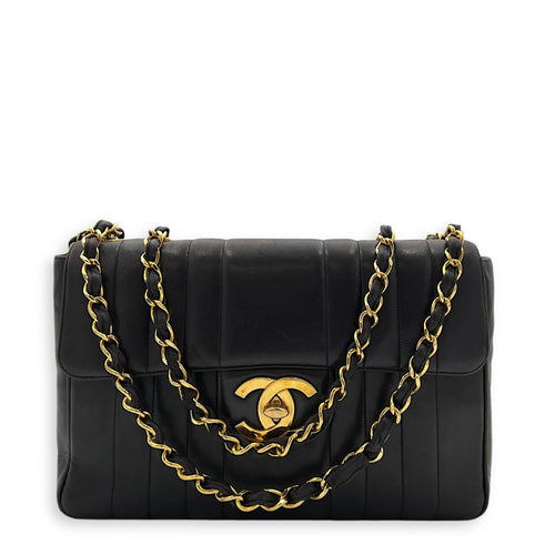 CC Jumbo Vintage Flap Brown Shoulder Bag in Lambskin, Gold hardware