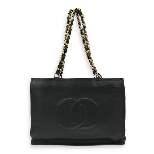 CC Black Tote Bag in Lambskin, Gold hardware