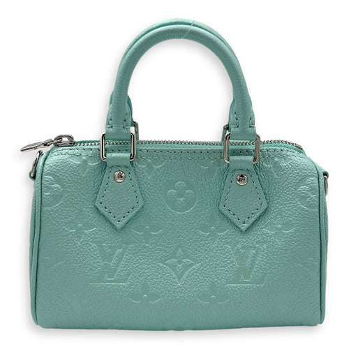 Speedy Nano Green Top Handle Bag in Monogram Empreinte Leather, Silver hardware